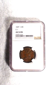 1829 Classic Head Half Cent NGC AU53 BN 1/2C Penny Coin PRICED TO SELL NOW! - Picture 1 of 4