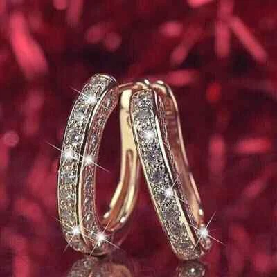 3 Ct Round Cut LAB CREATED DIAMOND Huggie Hoop Earrings 14K Yellow Gold Plated - Image 1 of 4