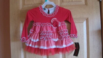 Vestido de vacaciones ISOBELLA & CHLOE 2T rojo a rayas tejido con volantes, nuevo con etiquetas Foto 1 de 4