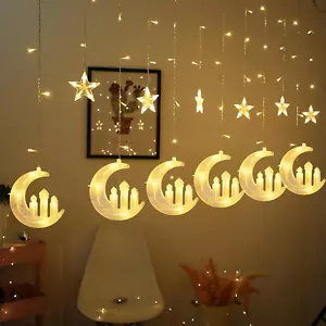 Moon Star and Fairy Tale Castle String Lights, 138 LED Muslim Curtain Fairy Stri - Picture 1 of 7