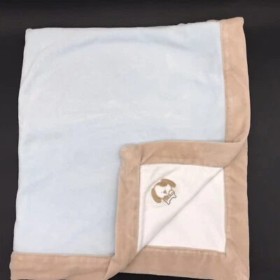 Le Top Baby Blanket Puppy Dog Velour Trim Puppy Blue Tan - Image 1 of 4