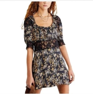 NWOT Free People Lucie Black Combo Lace Mini Dress Women’s Size 0 - Picture 1 of 13
