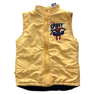 Y2K Marvel The Amazing Spider-Man Boys Size 5 Yellow Puffer Jacket 2006 Pockets - Picture 1 of 8