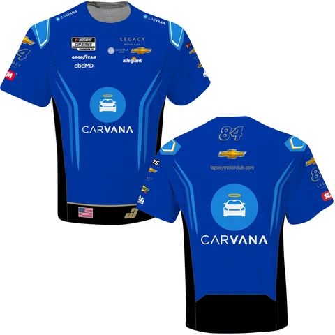Jimmie Johnson 2023 Carvana Sublimated Uniform Pit Crew T-Shirt Blue Cover