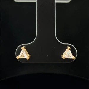 14K Yellow Gold Trillion Diamond Stud Earrings Pinch Backs .36CTW (WCP031730) - Picture 1 of 5