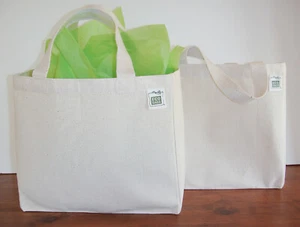 2 Pack, Small Recycled Cotton Canvas Tote Gift/Lunch Bags, 10"x9"x3.5" - Picture 1 of 6