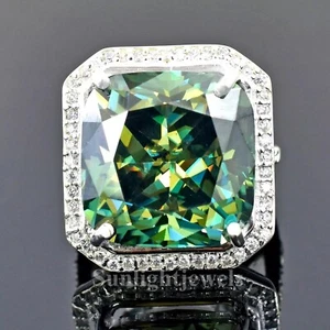 RARE 24.30 Ct Cushion Cut Treated Greenish Blue Diamond Ring-Great Shine - Picture 1 of 7