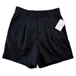 Everlane Linen Way High Drape Pleated Short Black Beachy Preppy Size 10 NWT - Picture 1 of 12