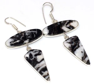 Large White Buffalo Turquoise 925 Silver Plated Gemstone Earrings 2.7" GW - Imagen 1 de 3