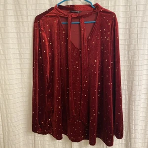 Bloomchic Top 12 Rot Samt Gold Sterne Langarm Herbst Witchy Boho - Bild 1 von 5