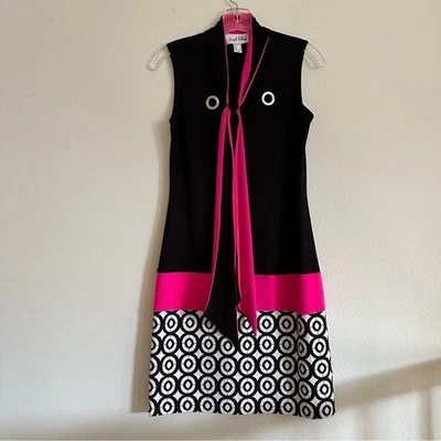 Joseph Ribkoff Mod Círculo Geométrico Sin Mangas Cuello Lazo Cambio Vestido Ojales Foto 1 de 4