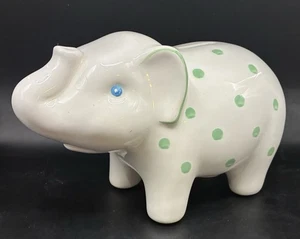 Tiffany & Co. Piggy Bank Elephant Theme Green Patches Pottery White No Box - Picture 1 of 7