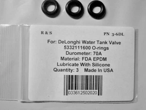 3 DeLonghi 5332111600 Water Tank Valve O-rings / R&S 3-6DL /  FDA EPDM - Picture 1 of 1