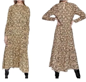 Zara Maxikleid Schlangenhautmuster Rüschen fließende Ärmel Gr. XS #1493 - Bild 1 von 15