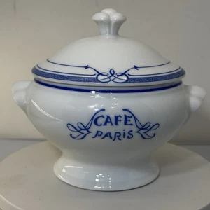 Bernardaud Porzellan Limoges France Café Paris blau individuelle Suppenschüssel mit Deckel - Bild 1 von 9