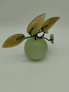 Vintage Chinese Carved Stone Fruit Sculpture Jade Green Small Apple Plum Smooth - Picture 1 of 5