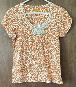 Ruby Rd. White and Orange Short Sleeve Blouse Size M - Picture 1 of 8