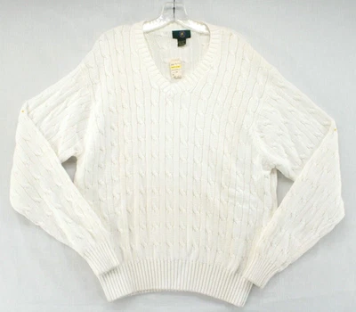 Suéter masculino Club Room novo com etiquetas cabo grande malha 3D gola V inverno marfim pescador - Imagem 1 de 4