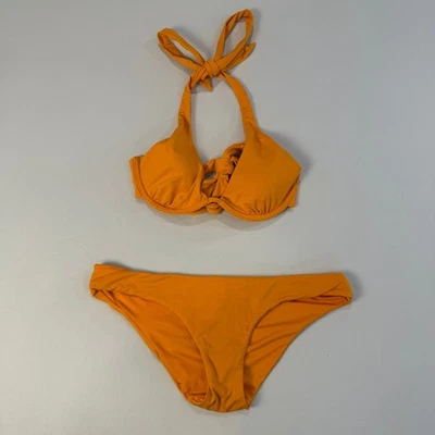 Victoria's Secret оранжевый бикини купальник с бретелью через шею галстук собранными в Рюш низ женщин 32C - Изображение 1 из 4