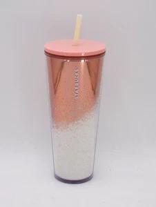 Starbucks 2019 Holiday Season SPECCHIO cascata neve glitter oro rosa 24 oz nuovo con etichette - Foto 1 di 4