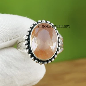 Morganite Gemstone 925 sterling Silver Handmade Ring US size 5 to 13 - Picture 1 of 3