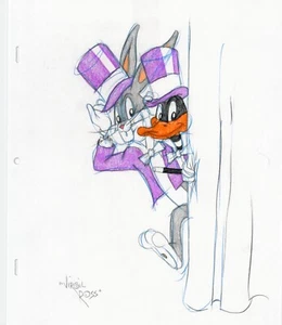 Signed Warner Brothers Original 1990's Color Drawing Virgil Ross Bugs B... - Picture 1 of 1
