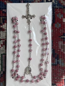 Rosary Beads Chaplet Pink Silver Rosery Cross Catholic gifts - Picture 1 of 5