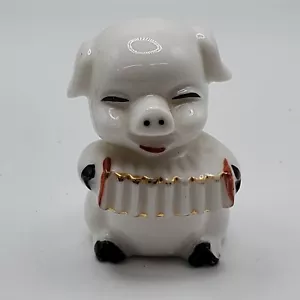 Schwein spielt Akkordeon Spielfigur Happy Hog 2" Bone China Vintage - Bild 1 von 4