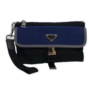 PRADA Clutch Bag Nylon Black Blue 2NH011 Auth yk13704V - Picture 1 of 22