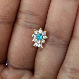 22K Gold Plated CZ Nose Ring Wedding Stud Mother's Gift Nose Ear Pin Indian Nath - Picture 1 of 4
