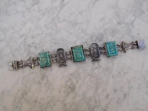 Antique silver and mineral bracelet with Egyptian scarab themes - Imagen 1 de 11