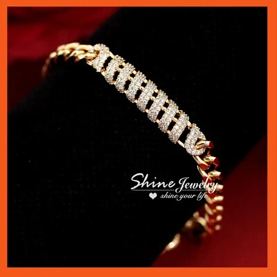 18K ROSE GOLD GF FANCY ID BAR DIAMOND CUT CUBAN CURB LINKS CHAIN DRESS BRACELET Foto 1 de 4