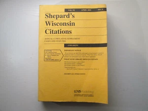 Shepard's Wisconsin Citations April 2001 Volume 94 No.4 - Imagen 1 de 3