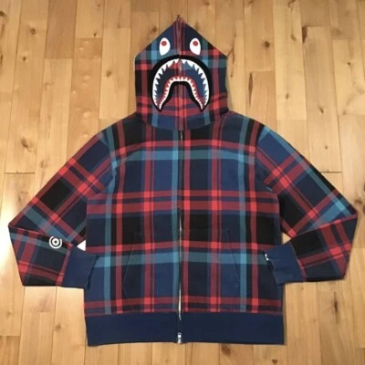BAPE Check Shark full zip Hoodie A Bathing Ape Size L - Image 1 of 4