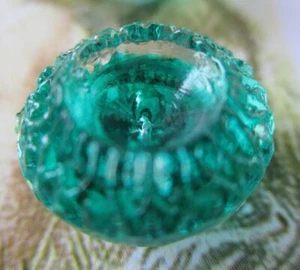 Set of 6~Vintage 7/16" Painted Teal blue Crystal Acorn top Glass Buttons~ NOS - Picture 1 of 2