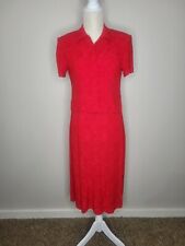 Vtg 90s Karin Stevens 2pc Red Textured Midi Dress GlamRock Goth Secretary Geek