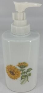 Soap Dispenser - White Porcelain decorated w/ Sunflowers - Imported