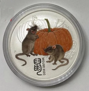 2020 Australia Lunar Series Rat 1oz Silver Colorized Coin with COA, No Box - Picture 1 of 2