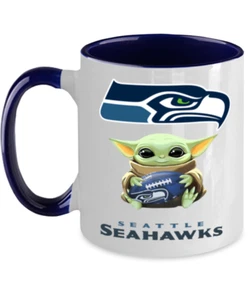 Taza de café azul SEAHAWKS de dos tonos, taza de café Seattle SEAHAWKS Yoda regalo - Imagen 1 de 2
