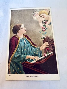 Postcard “St. Cecilia” Playing Piano With Angels Bearing Flowers #1111 - Picture 1 of 2
