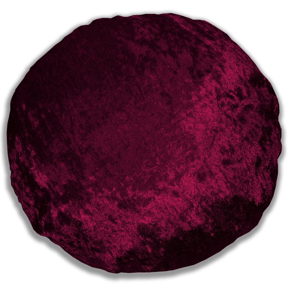 mv28n Dark Magenta Red Shimmer Diamond Crushed Velvet Round Shape Cushion Cover - Image 1 of 4