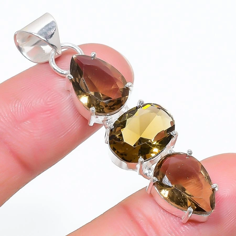 Colgante de plata de ley 925 hecho a mano con piedras preciosas de cuarzo ahumado tamaño 2,25"" Foto 1 de 1