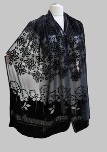 LIZ CLAIBORNE Black silk viscose evening devore velvet scarf shawl floral sheer - Picture 1 of 11