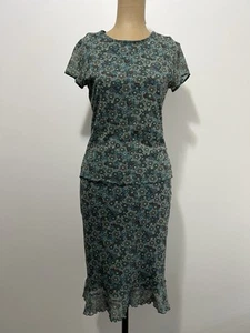 Weston Wear Small Nylon Floral 2 Piece Outfit SS Top Knielanger Rock Hergestellt in den USA - Bild 1 von 16