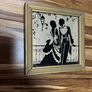 Vintage Rare Black And Silver Silhouette Reverse Painting 4 3/4” Square - Picture 1 of 4