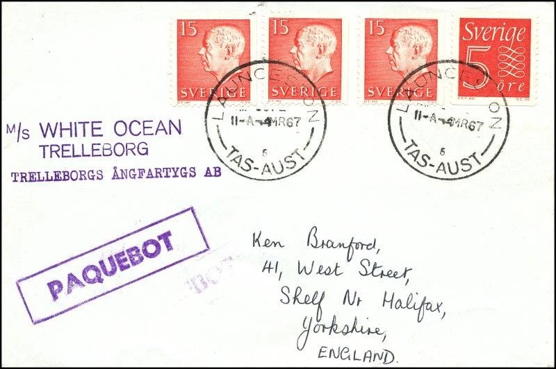 Paquebot Frighter OCÉANO BLANCO Suecia Launceston Tasmania Australia correo marítimo Foto 1 de 1