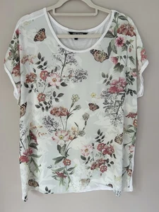 Debenhams The Collection Womens Top 16 Ivory Green Pink Floral Butterfly Summer - Picture 1 of 7