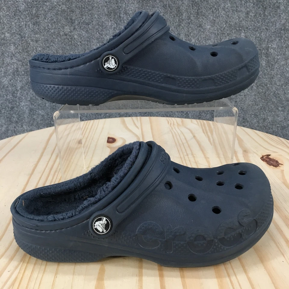 Crocs Sapatos Júnior 3 Baya Forrado Tamanco Azul Slip On Conforto Casual Baixo Top Flats - Imagem 1 de 4