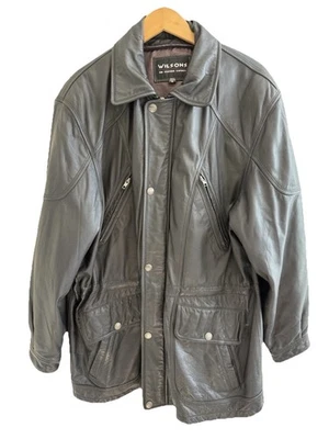 De Colección Wilsons Cuero Para Hombre XL Negro Utilitario Abrigo de Campo Chaqueta Cremallera Bolsillos a Presión Foto 1 de 4