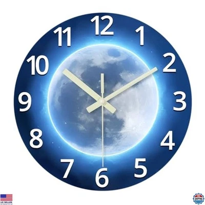 12-Inch Blue Glow-in-the-Dark Wall Clock - Silent, Battery Operated for Kids Foto 1 de 4